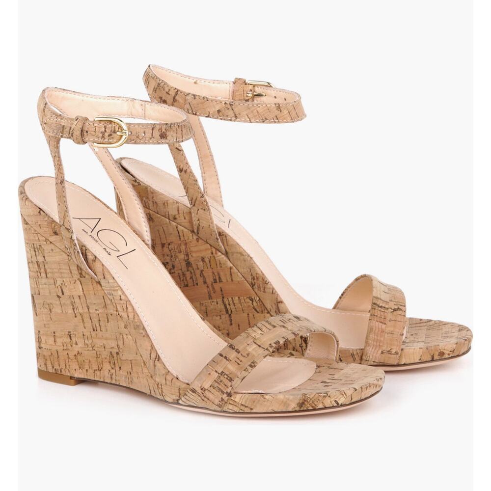 AGL Demi Ankle Strap Cork Tan Wedge Sandals Platform Leather Women EU 40 US 10